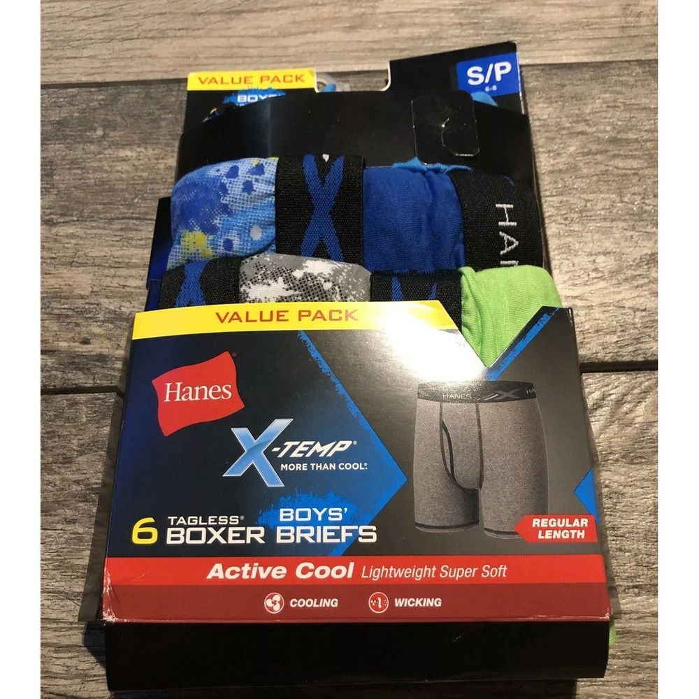 Hanes XTemp Boys 5 Pack Tagless‎ Wicking Boxer Briefs Small 6-8 Active Cool New